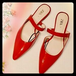 Red Flat Zara Mules